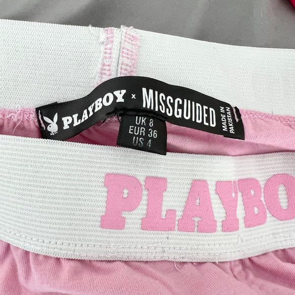 Playboy x Missguided High Waisted Boy Shorts | Size 4 | Pink/White - Picture 7 of 7